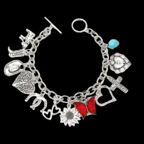 NEW BOHO Charm Bracelet red heart, cross,Sunflower charms - Picture 4 of 5